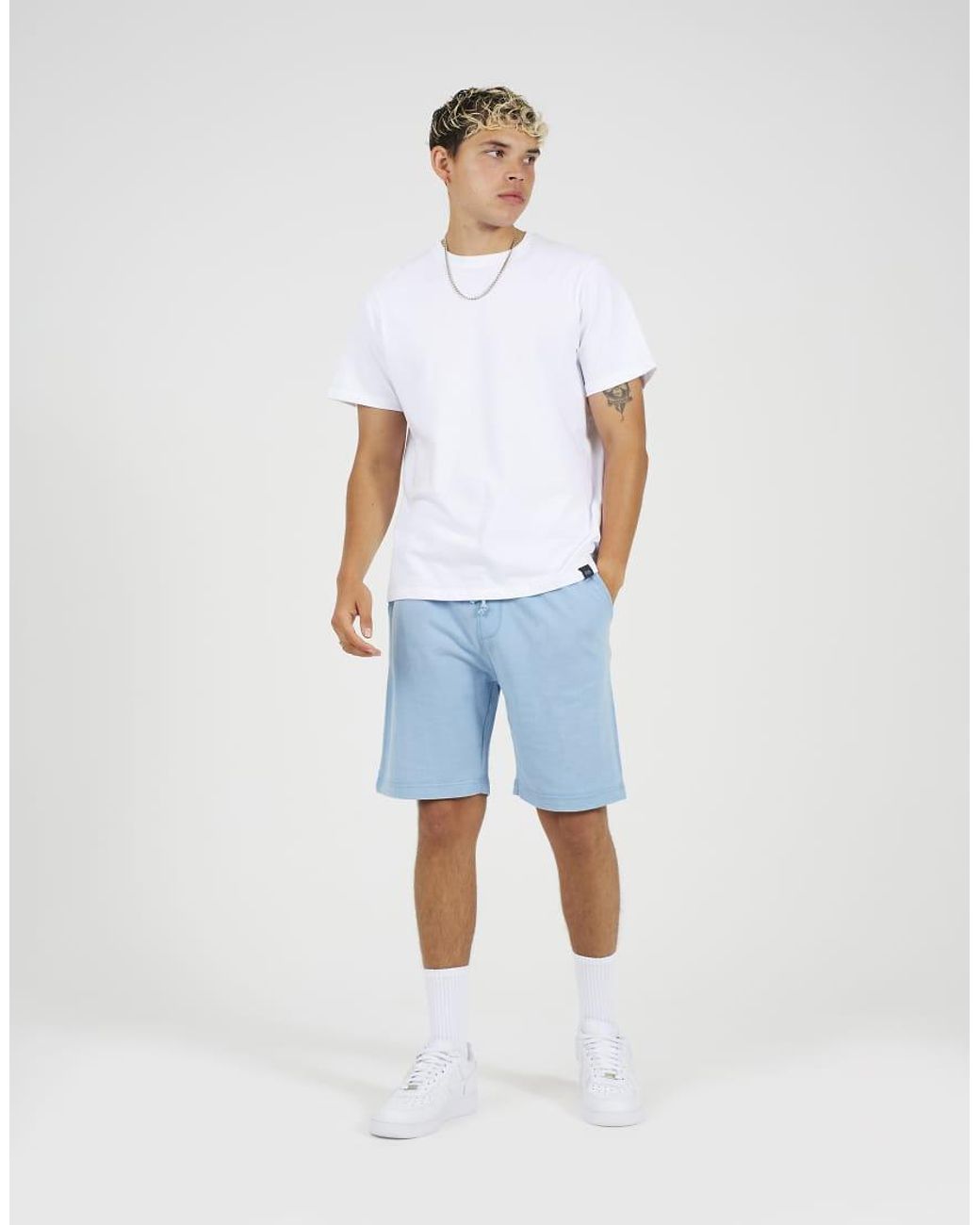 Brave Soul Blue Cotton Jersey Elasticated Shorts for men