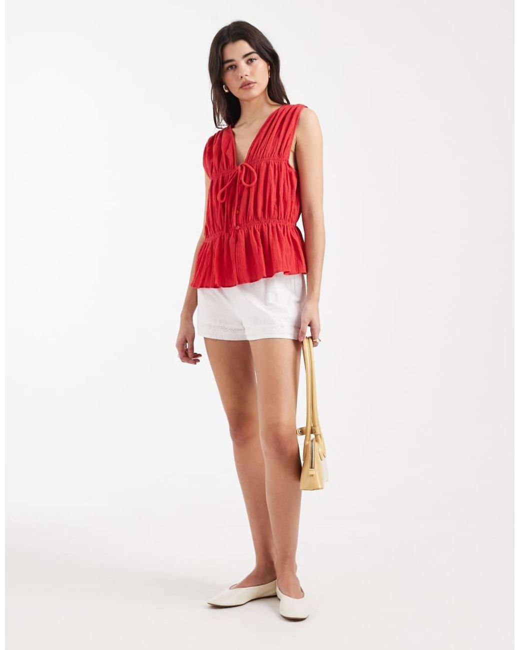 ASOS Red Crinkle Tie Front Waistcoat