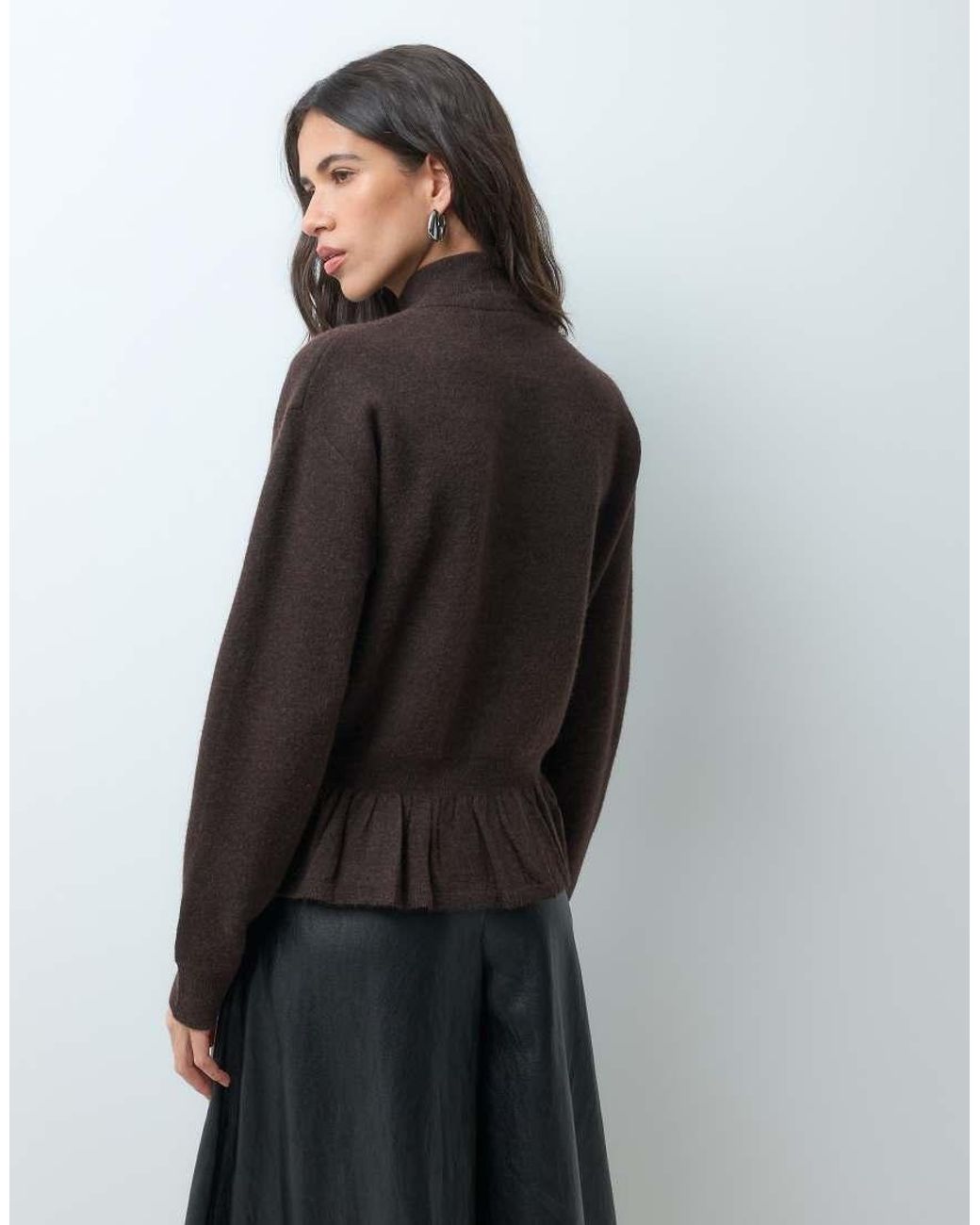 Mango Black Knitted Peplum Hem Zip Through Jacket