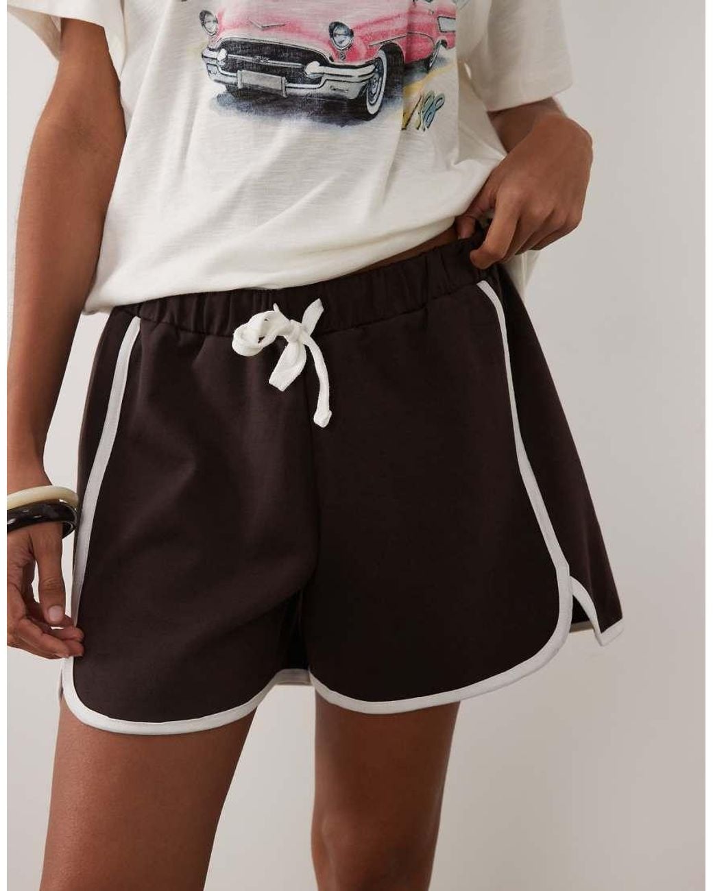 ASOS Brown Interlock Runner Shorts With Contrast Tipping
