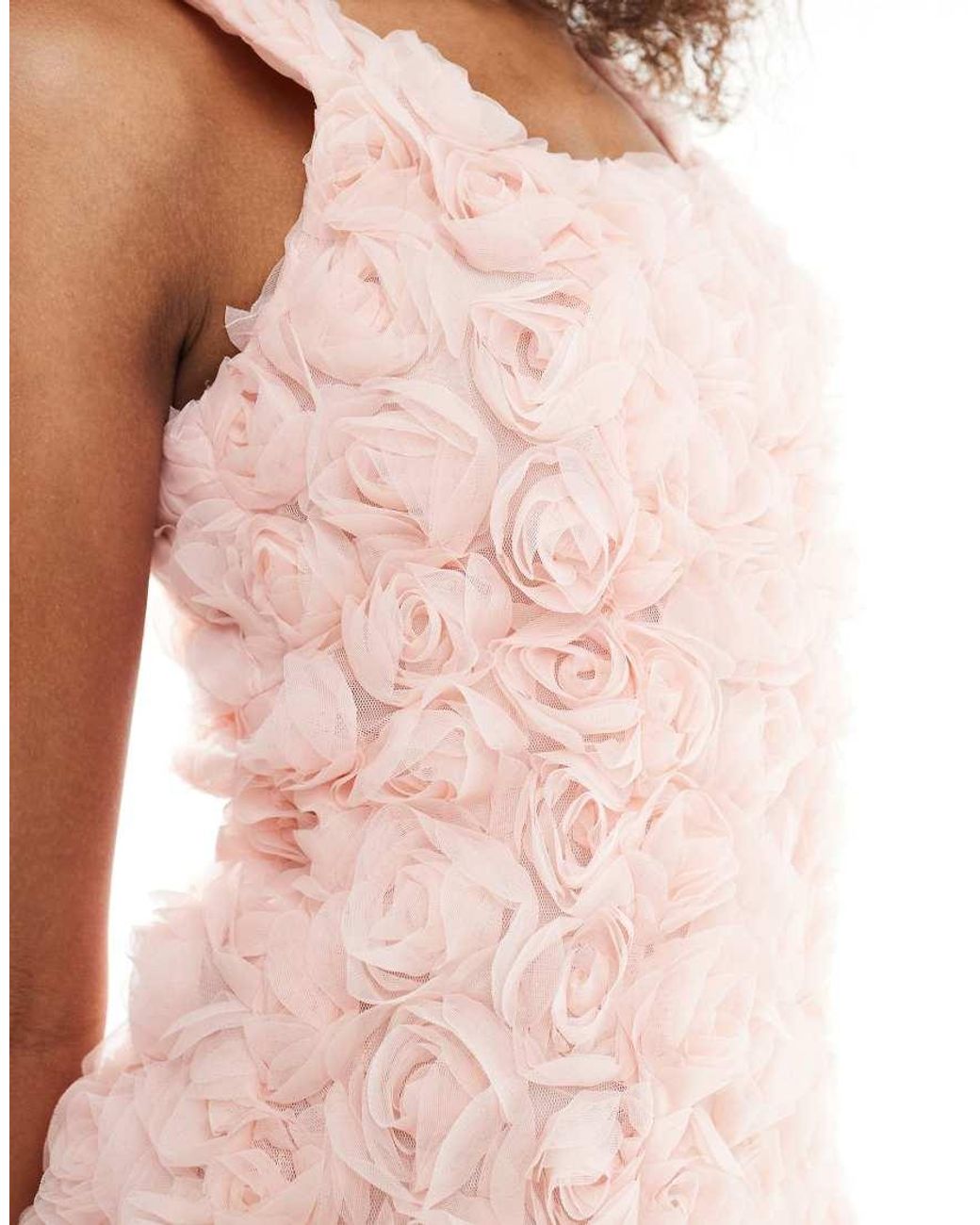 New Look Pink 3d Flower Square Neck Mini Dress