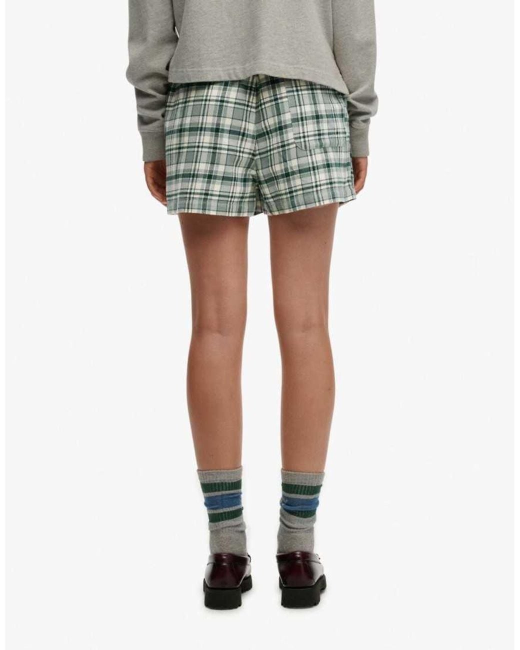 Superdry Green Cotton Check Elastic Shorts