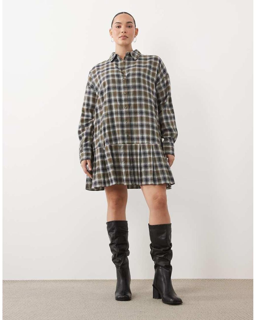 ASOS Multicolor Asos Design Curve Mini Shirt Dress With Ruffle Hem
