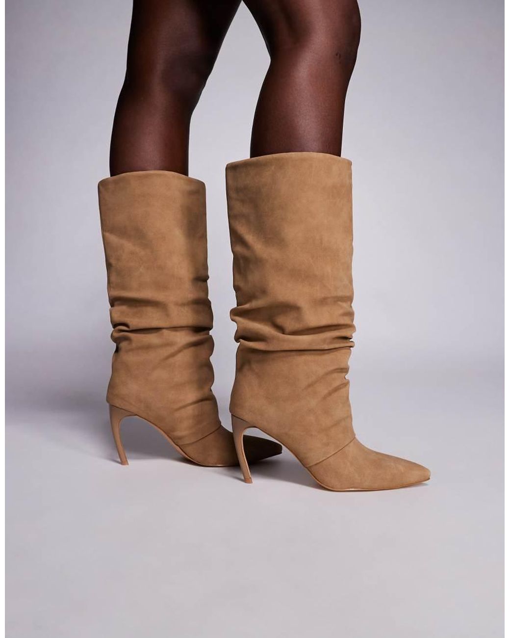 SIMMI Natural Simmi London Miguel Curved Heel Ruched Knee Boots