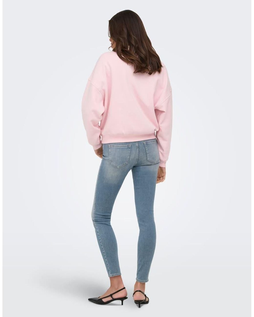 Jdy Pink Mesa Crew Neck Long Sleeve Embroidered Sweatshirt