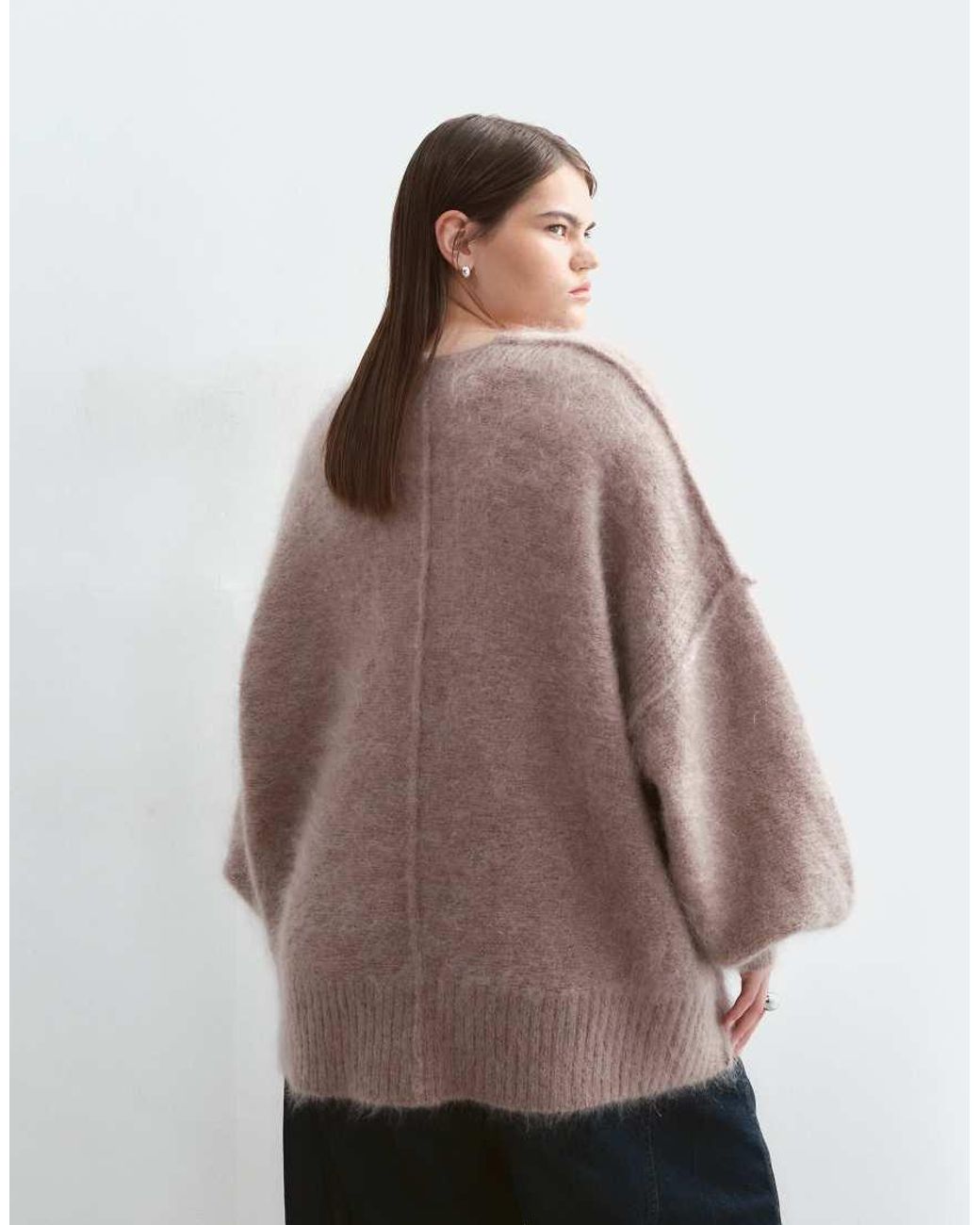 ARRANGE Brown Curve Premium Oversized Mohair Rich Cardigan