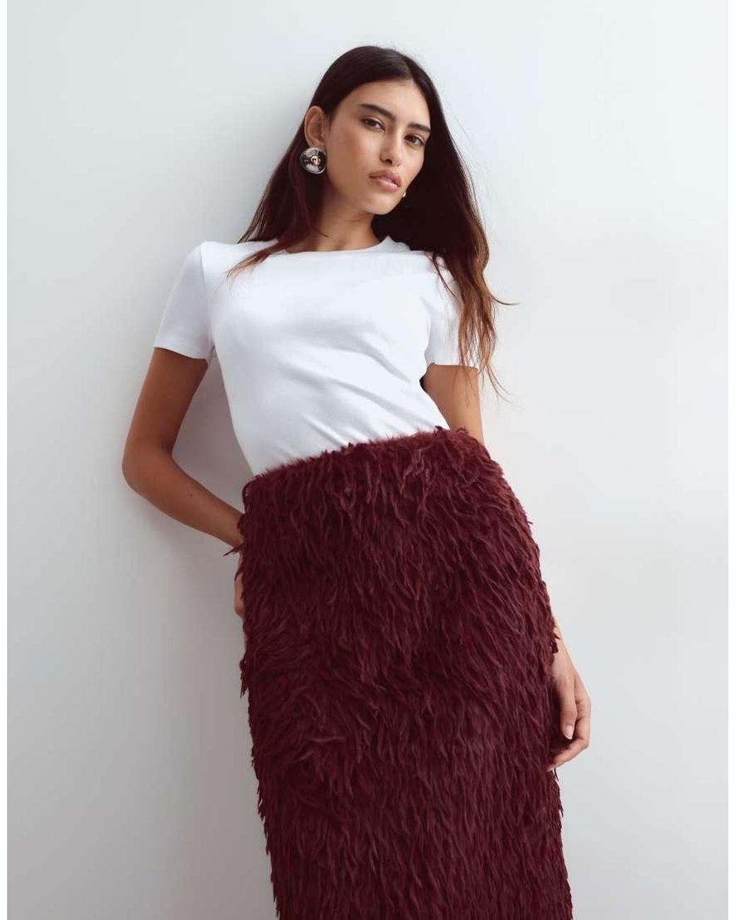 ARRANGE Red Textu Column Midi Skirt