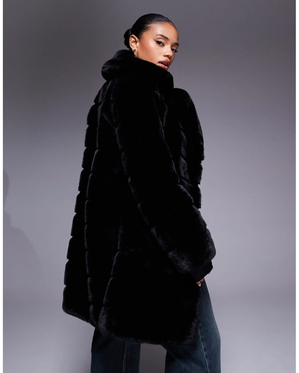 Forever New Blue Tiered Faux Fur Coat