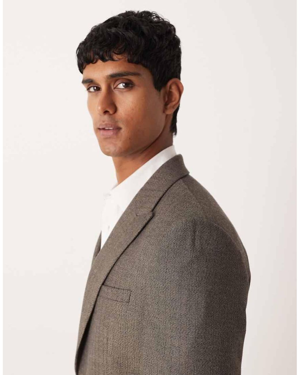 ASOS Gray Slim Wool Look Twill Stripe Suit Jacket for men