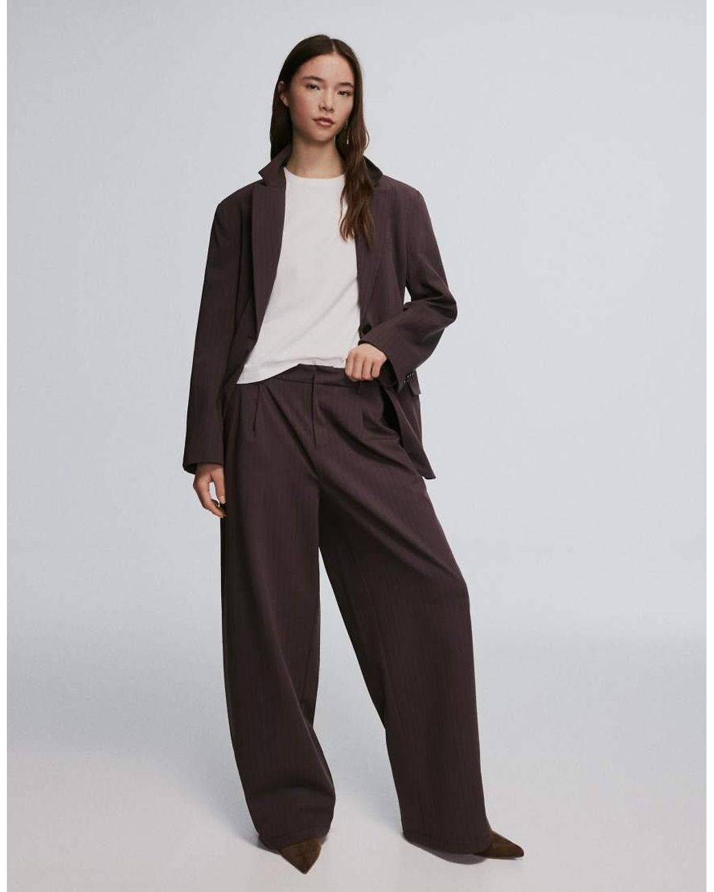 Bershka Brown Double Fabric Voluminous Trousers