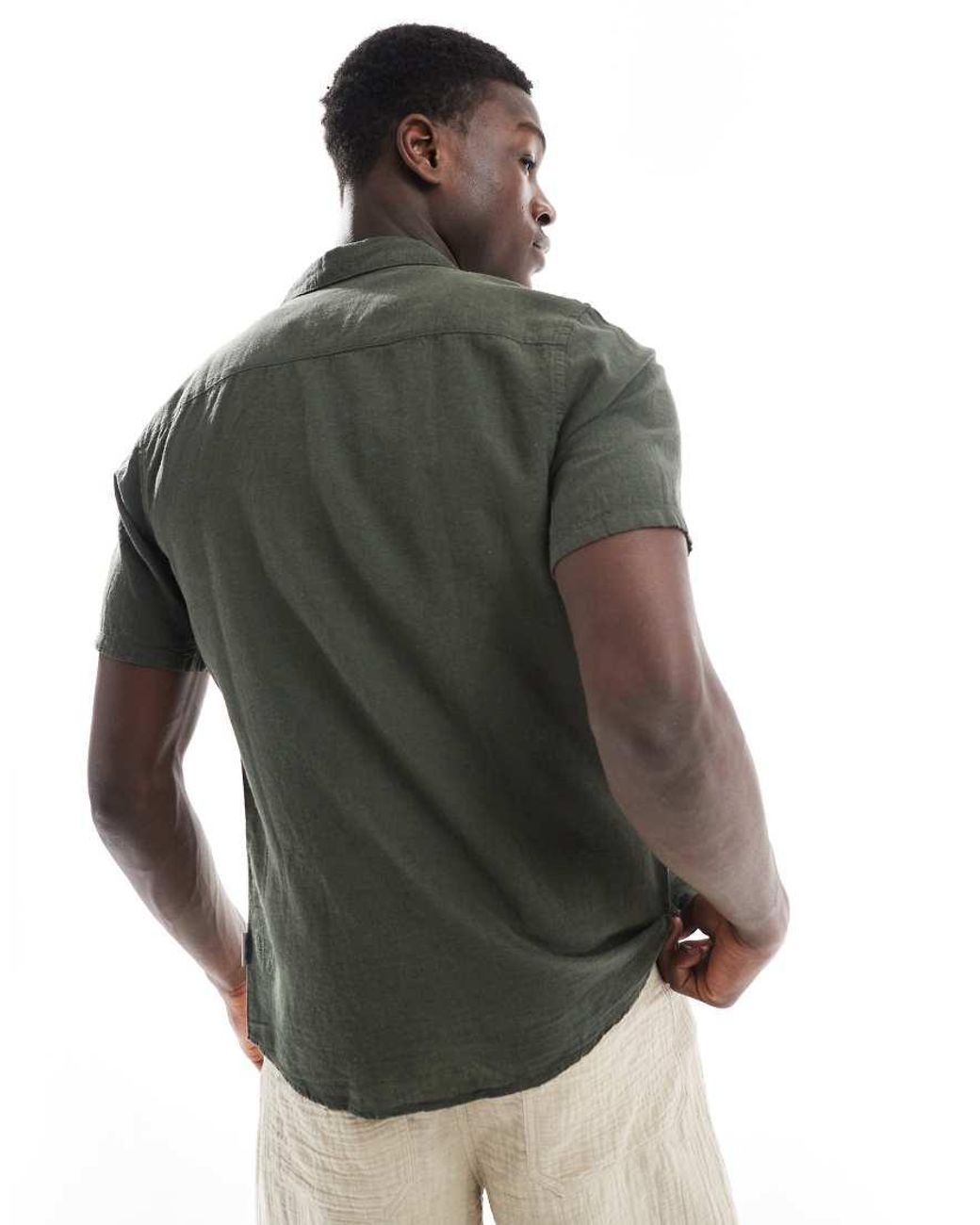 Only & Sons Gray Linen Mix Revere Collar Shirt for men