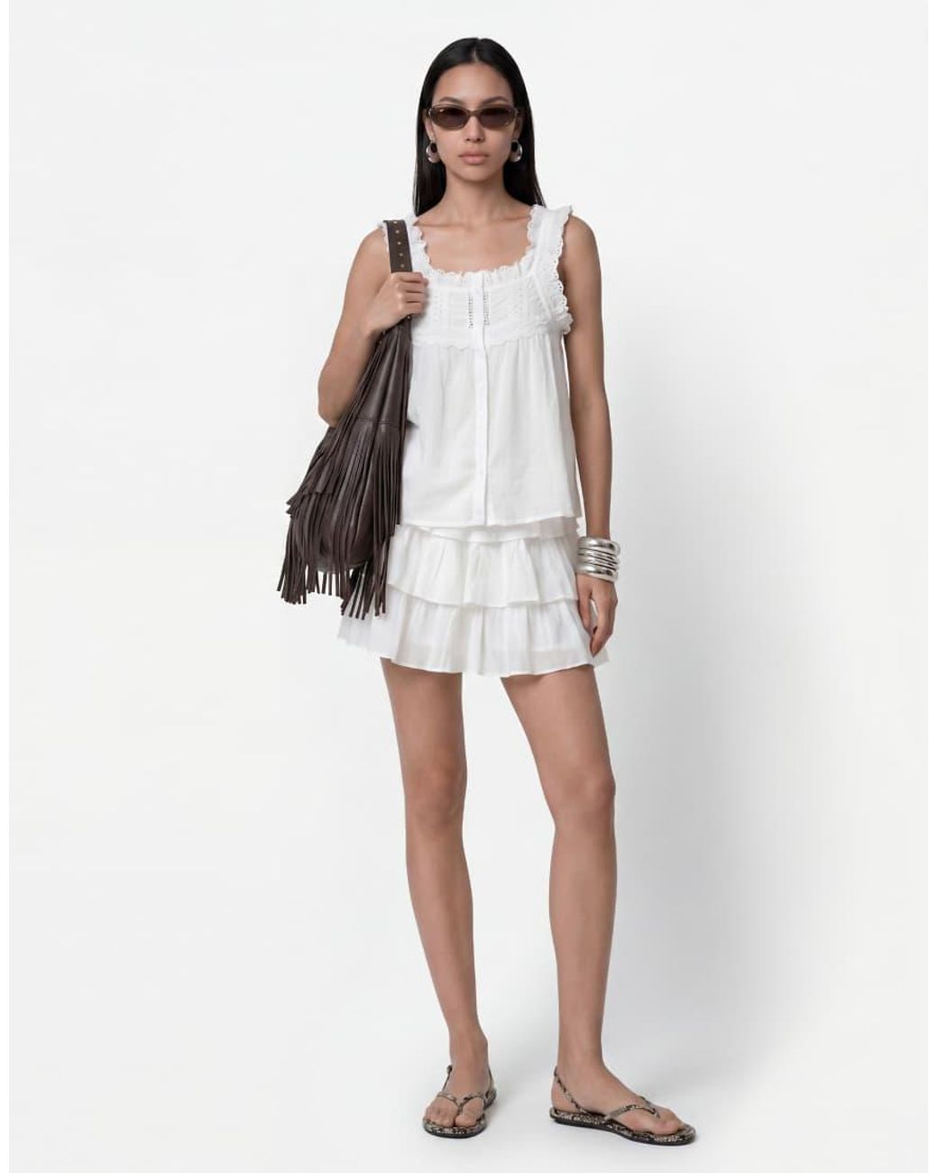 Noisy May White Tiered Mini Skirt