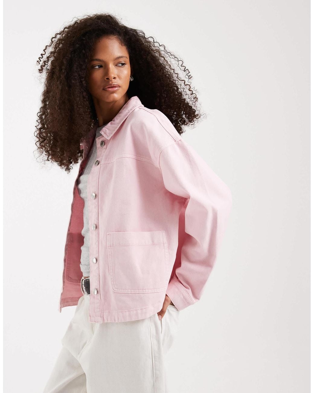 Vero Moda Pink Denim Shacket With Front Pockets