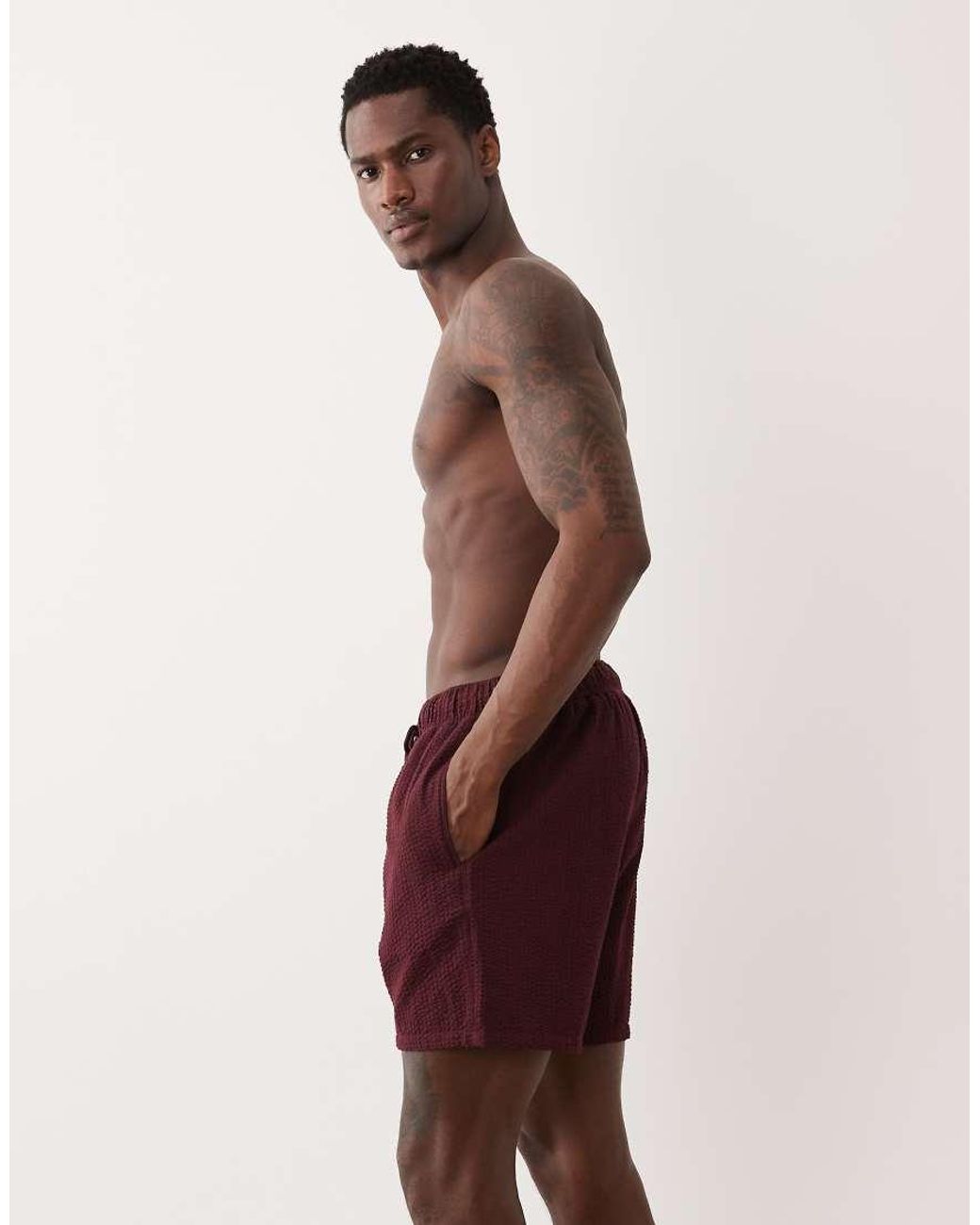 ASOS Red Seersucker Swim Shorts for men