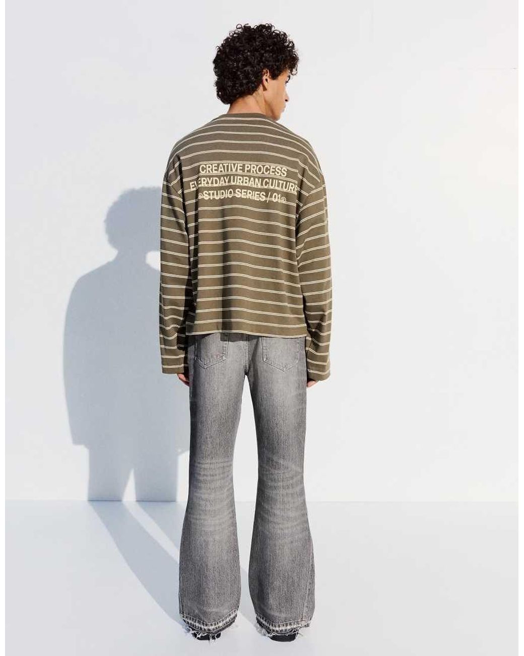 Bershka Gray Tall Straight Flared Jeans for men