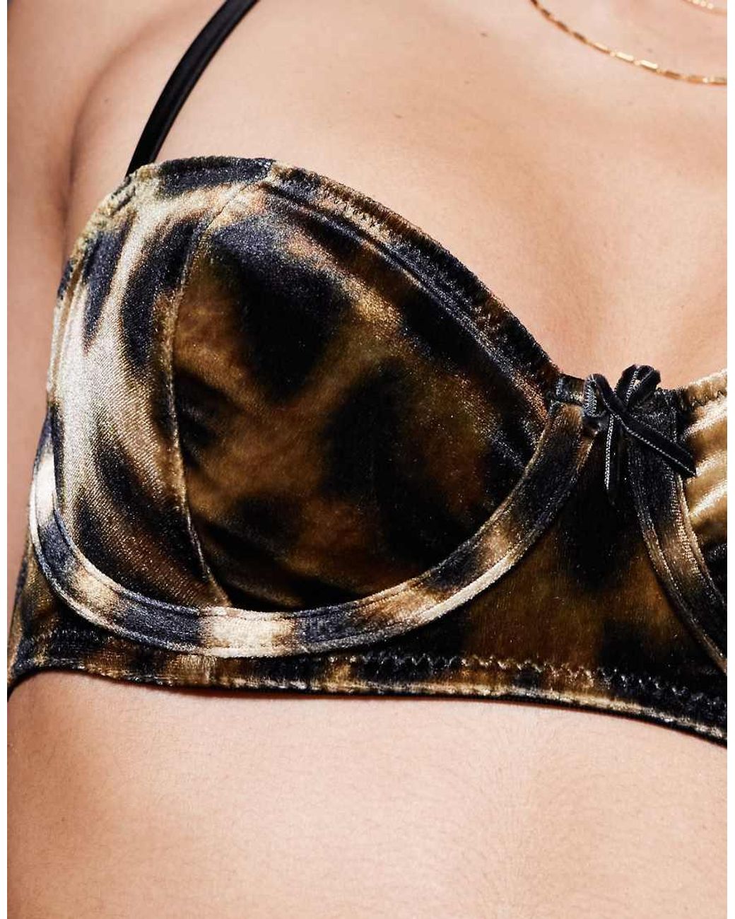 ASOS Black Kora Leopard Velvet Underwired Balcony Bra