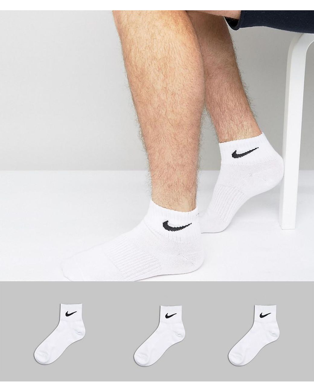 Nike 3 Pack Socks In Quarter Length Sx4706-101 in White for Men | Lyst UK