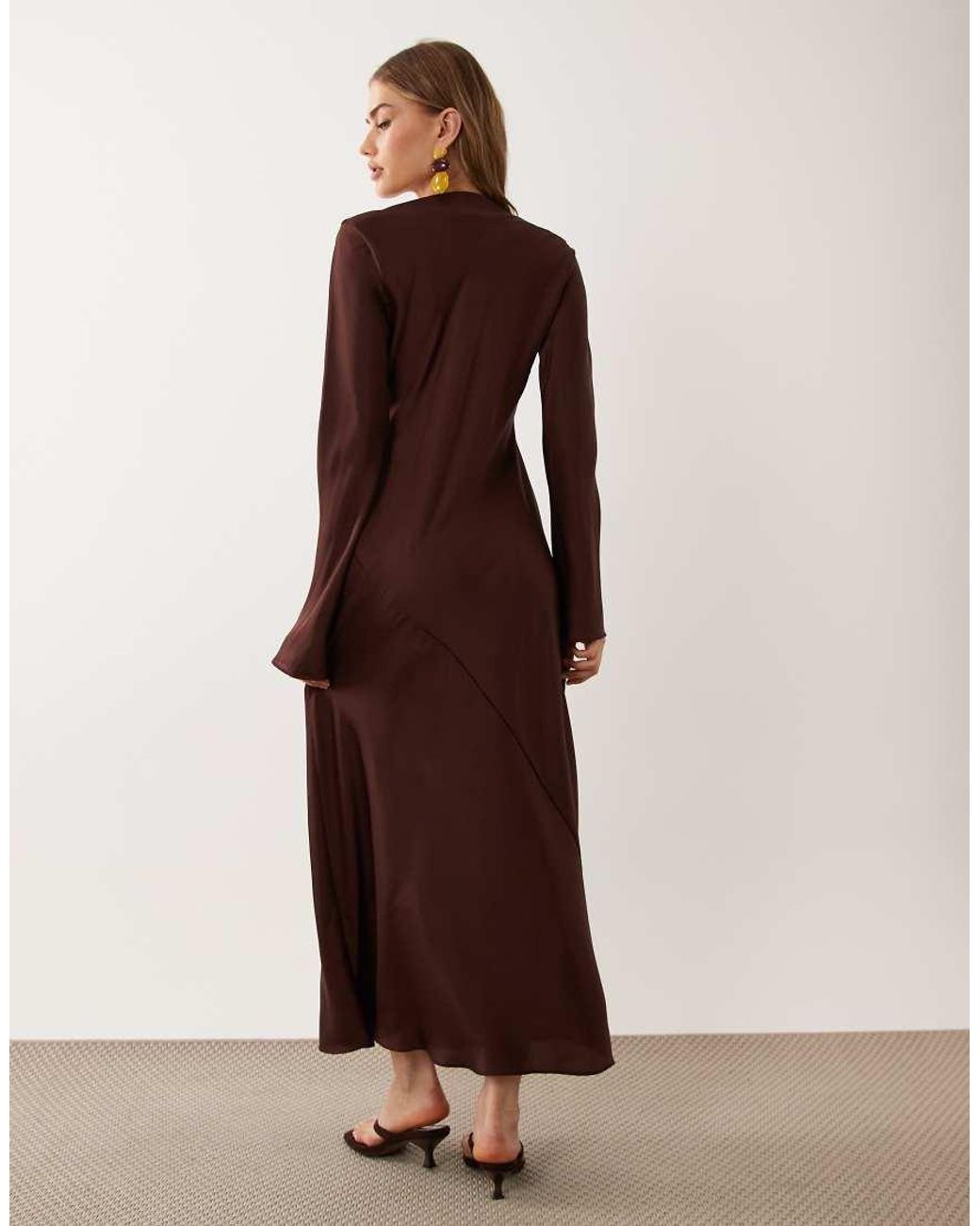 ASOS Brown Satin Long Sleeve Maxi Dress