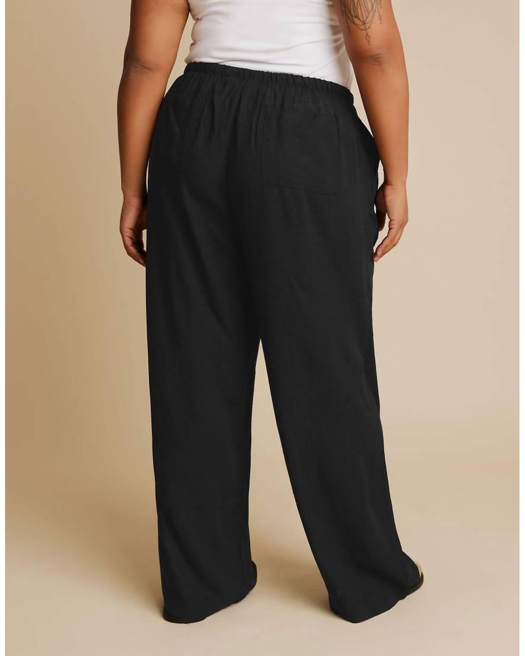 Yours Clothing Blue Linen Tie Front Trousers