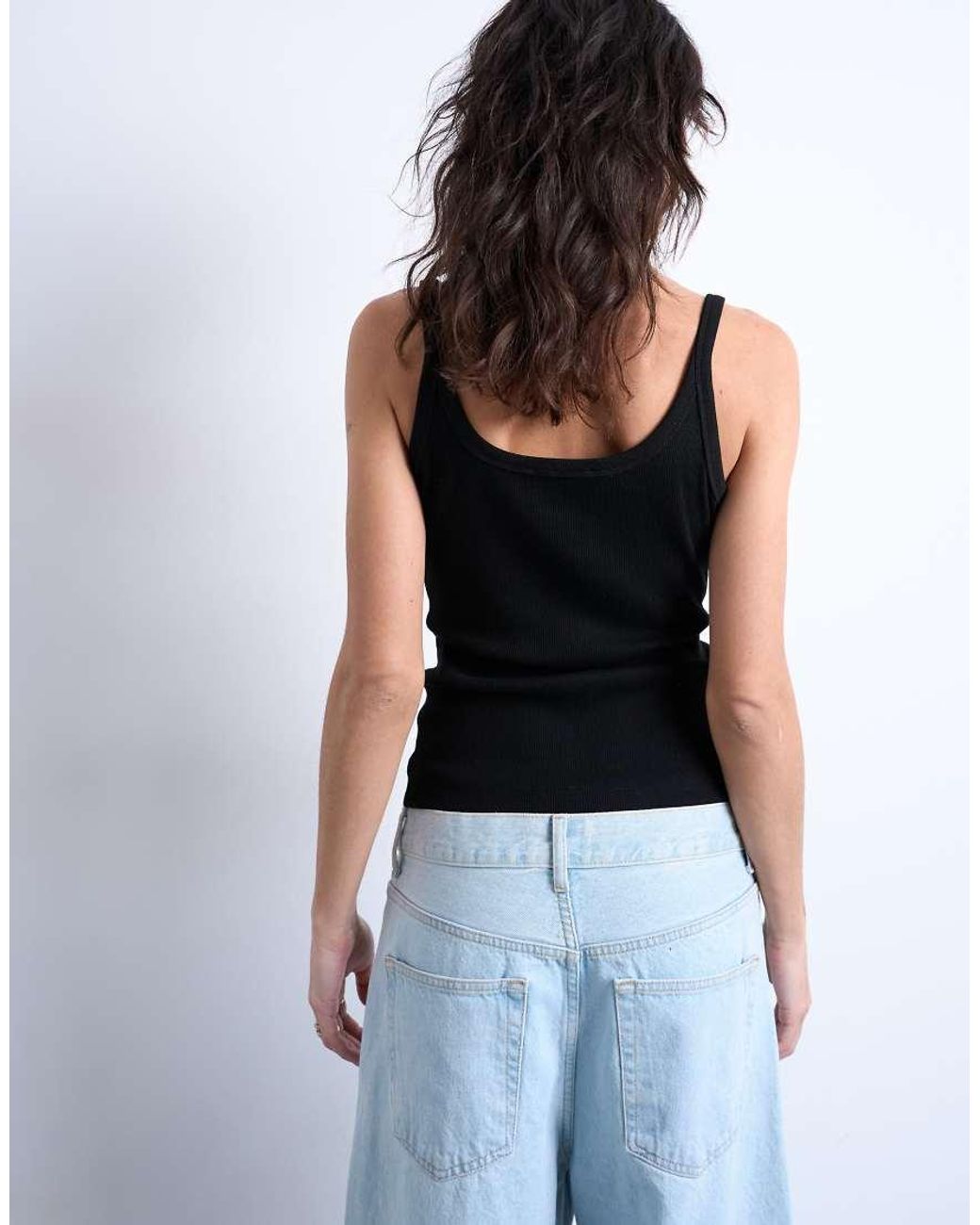 TOPSHOP White Skinny Strap Scoop Rib Vest