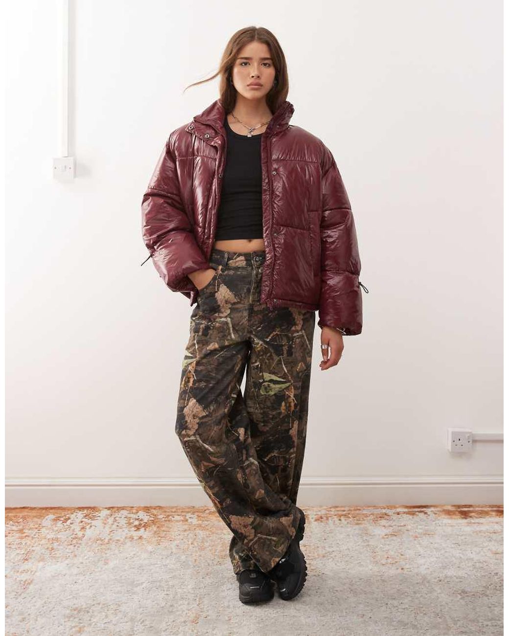 Noisy May Red Shiny Puffer Jacket