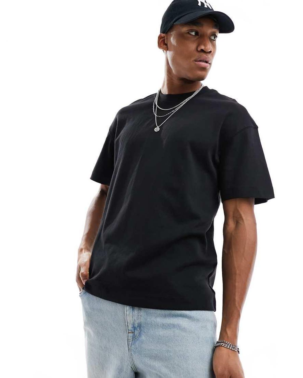Jack & Jones Black Oversized 200gsm Heavyweight T-shirt for men