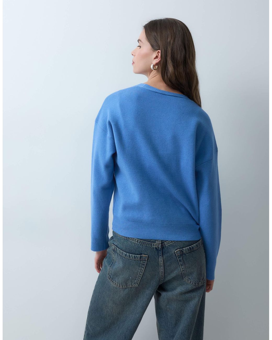 ASOS Mandarin Detail Crop Cardigan in Blue | Lyst