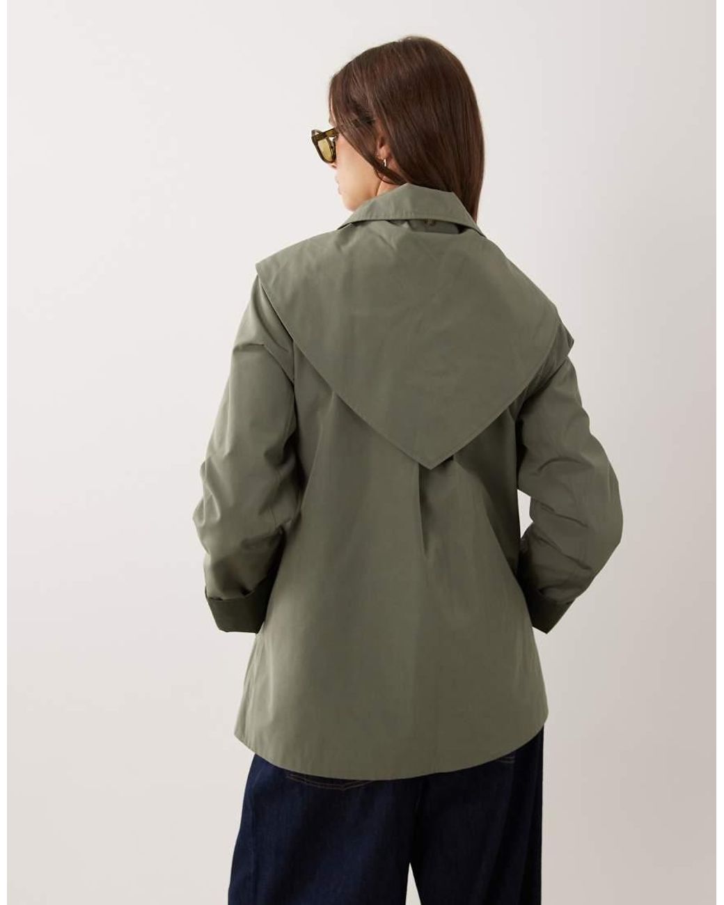 Abercrombie & Fitch Green A Line Cropped Trench Coat With Scarf Detail
