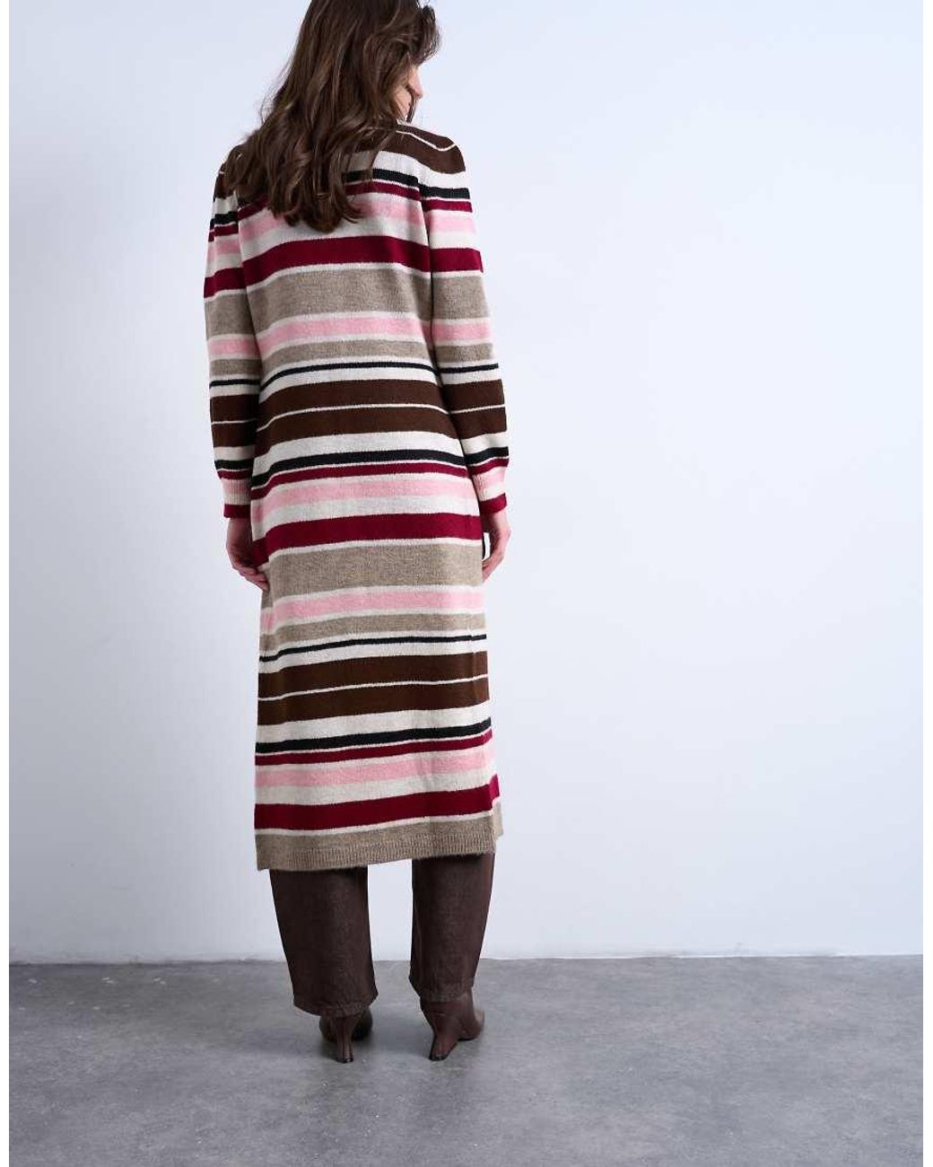 TOPSHOP White Knitted Longline Stripe Cardigan