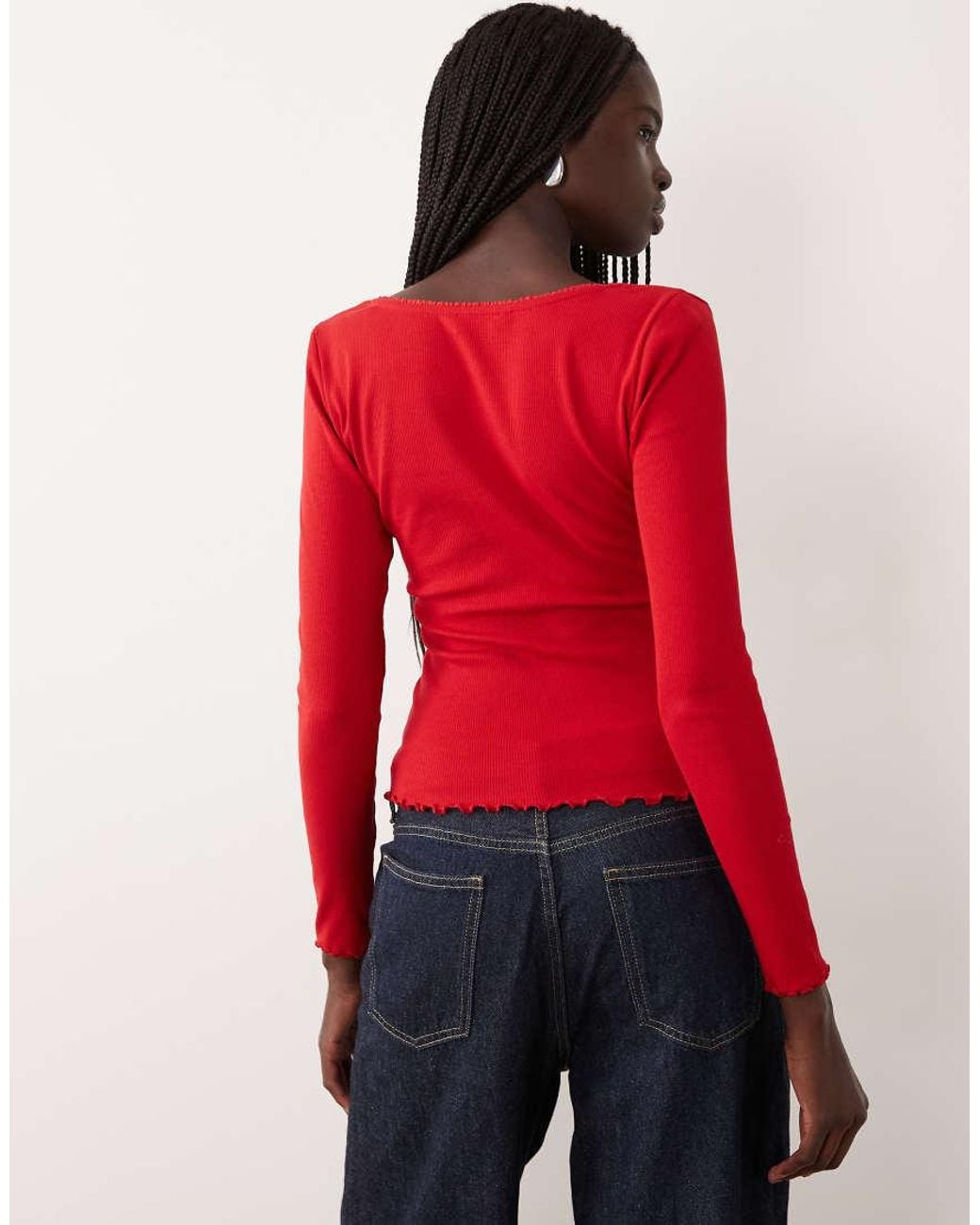 Miss Selfridge Red Ruffle Edge Square Neck Top