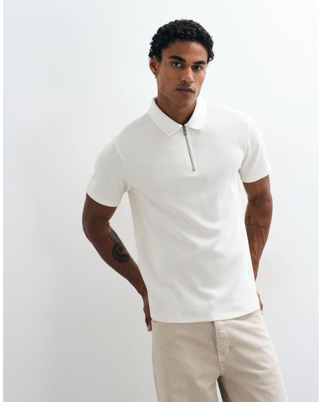 ASOS White Zip Polo for men