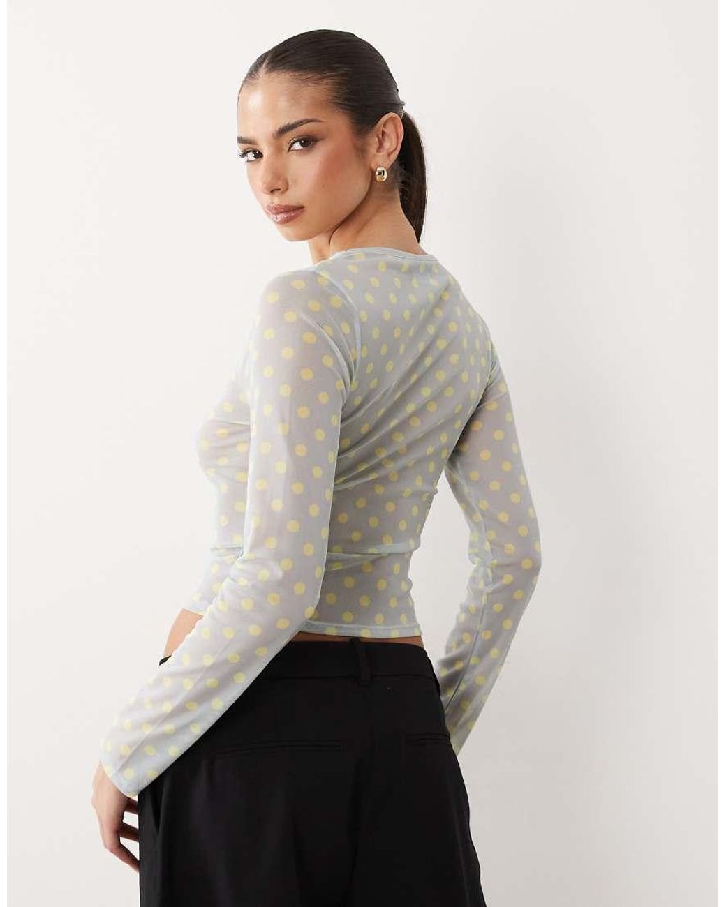ASOS Gray Printed Mesh Long Sleeve Top