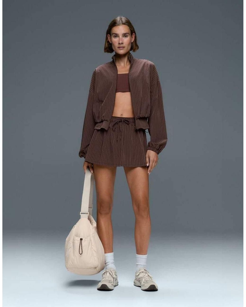 Oysho Brown Waterrepellent Pinstripe Technical Jacket