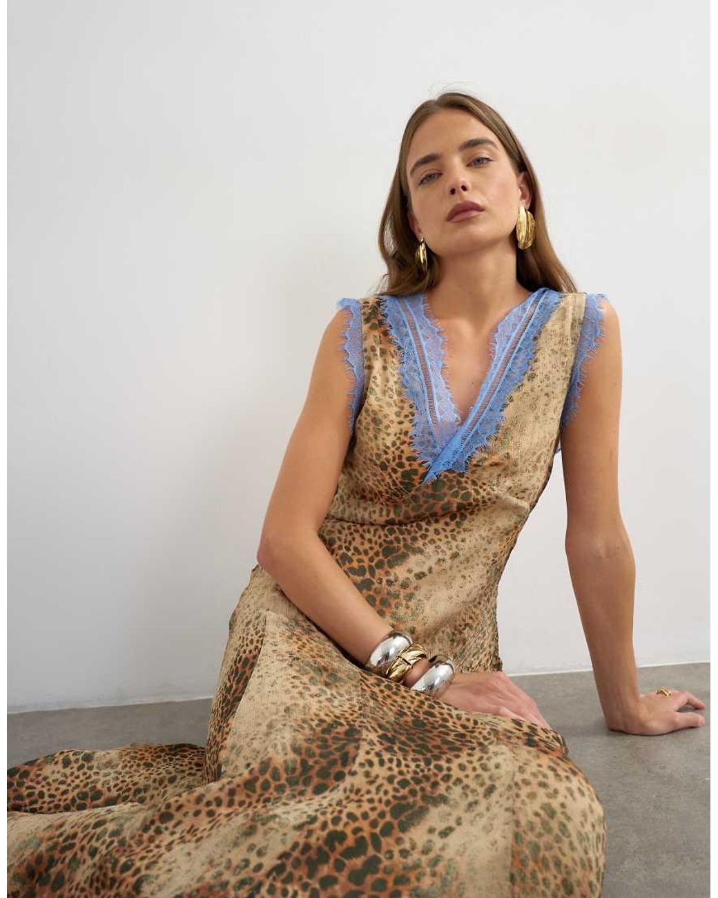 TOPSHOP Natural Premium Viscose Lace Insert Pintucked Maxi Tea Dress