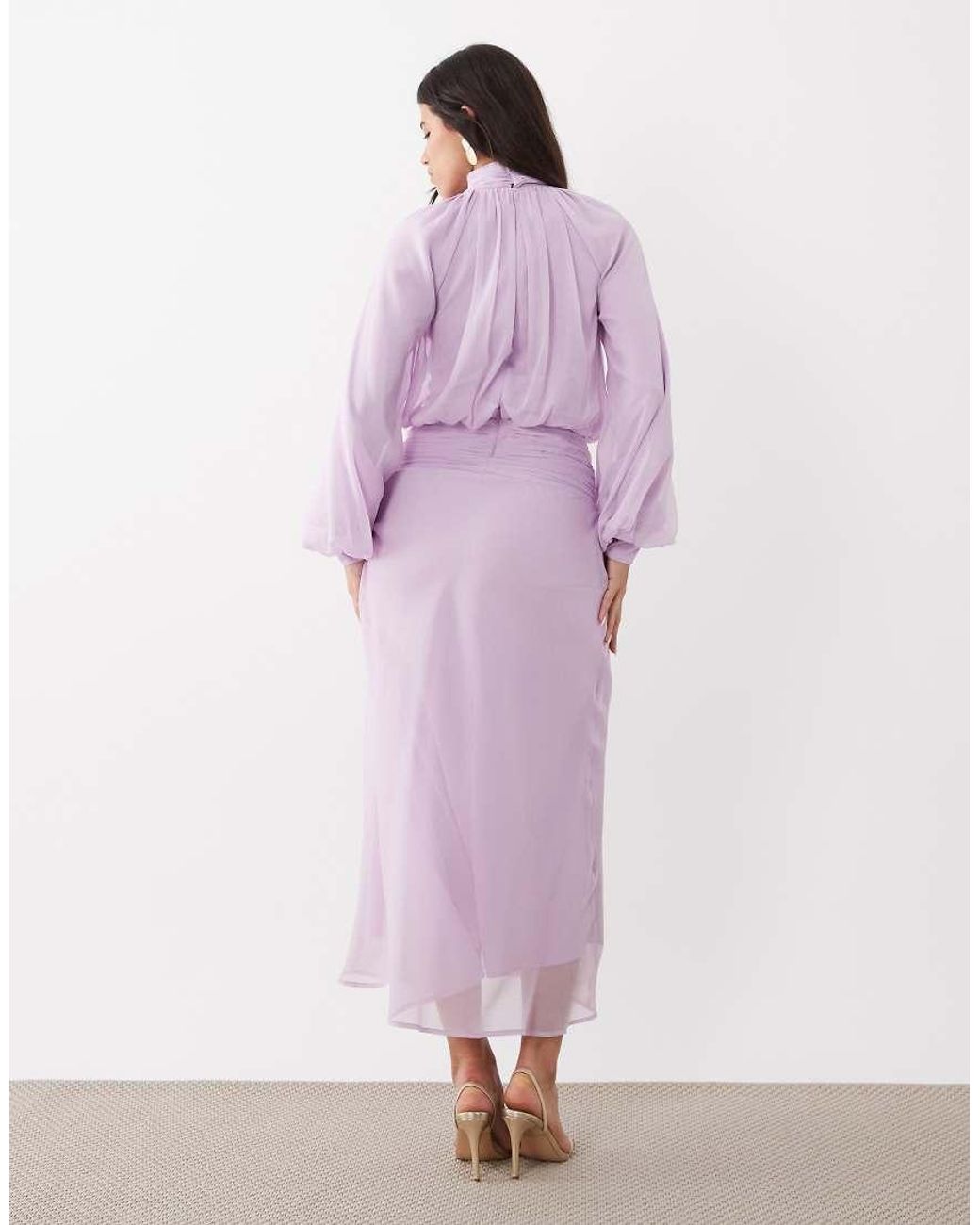 ASOS Pink High Neck Drape Chiffon Maxi Dress With Neck Tie