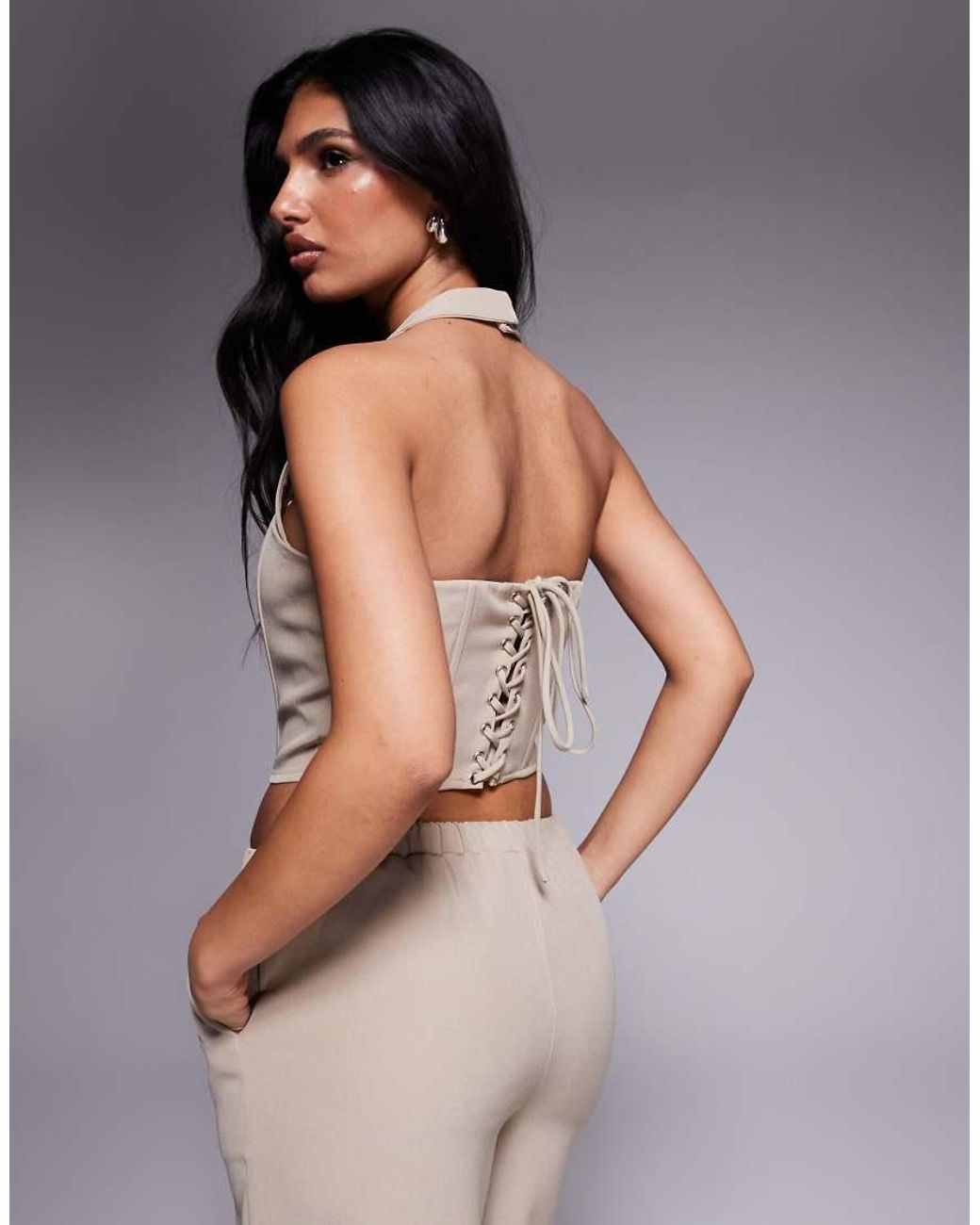 Kaiia Purple Exclusive Lace Up Back Halterneck Top Co-Ord