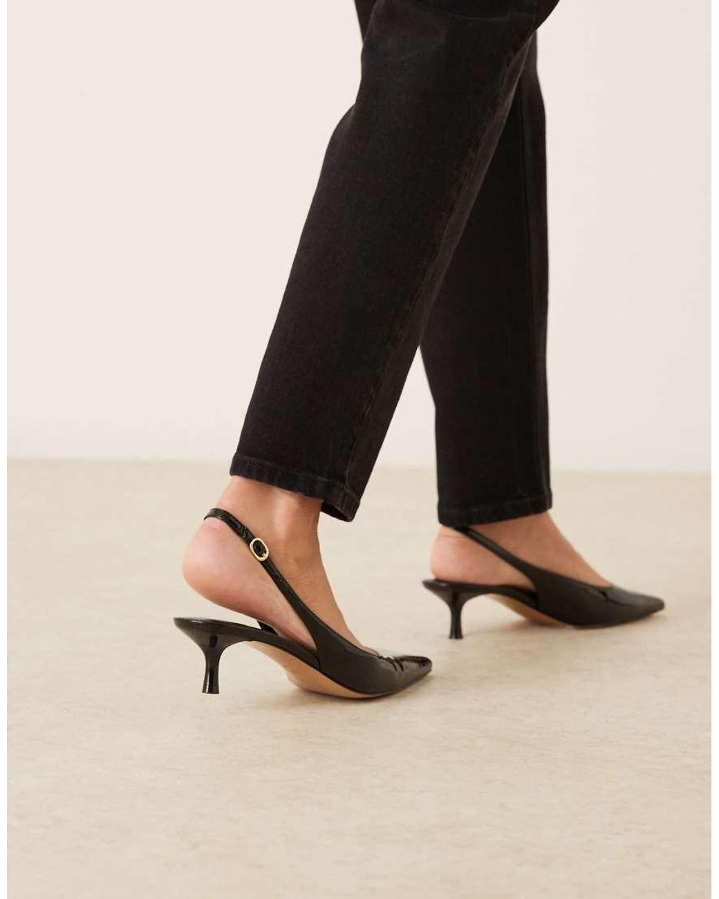 Mango Black Faux Leather Pointed Low Heeled Slingback Shoes