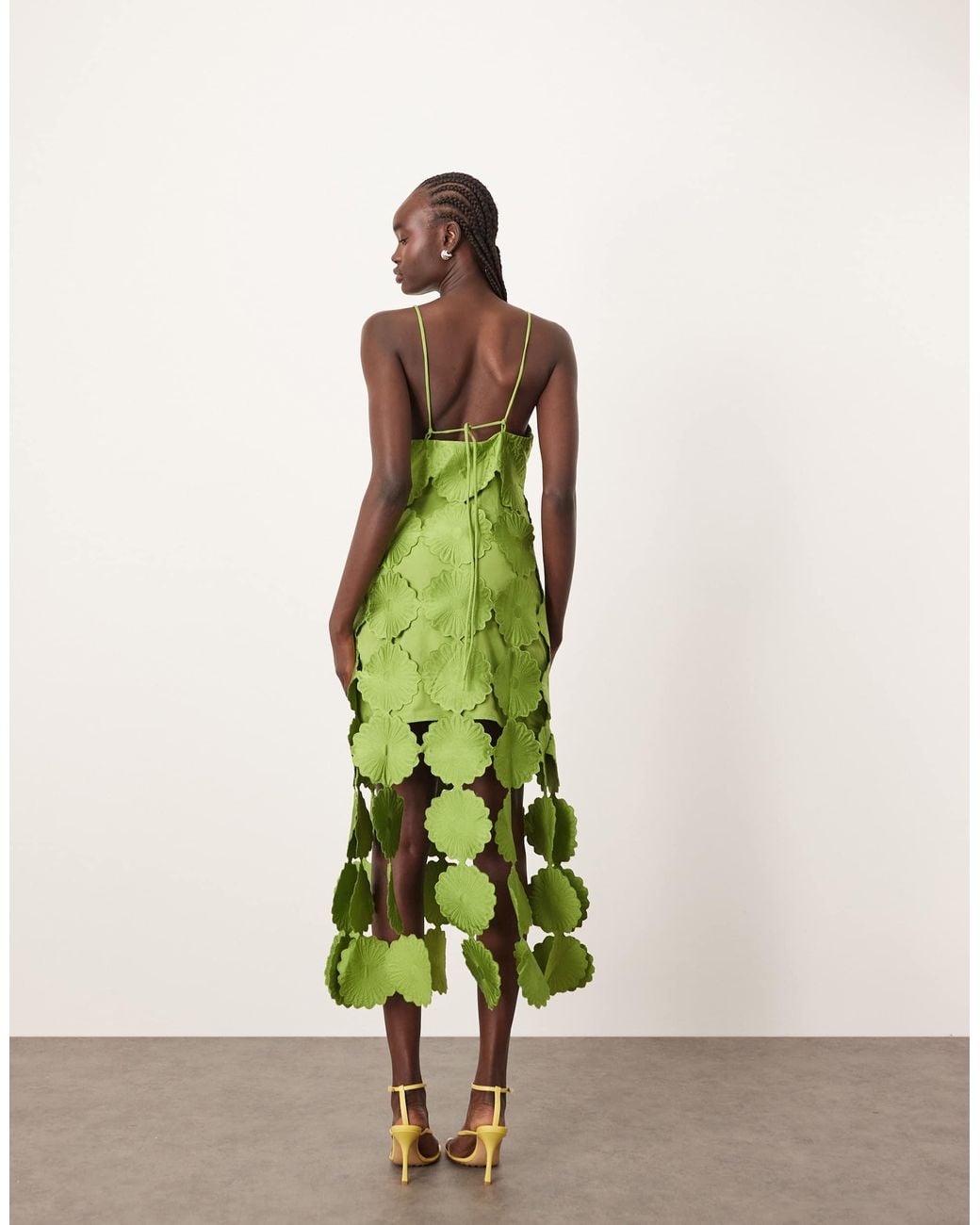 arrange cutwork floral midi dress with fringe hem in green ARRANGE Cutwork Floral Midi Dress by ASOS