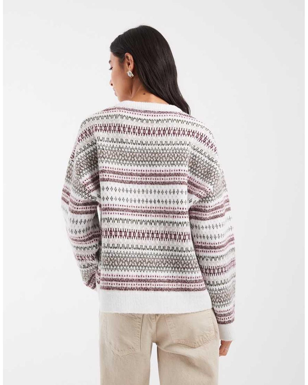 ASOS Gray Knitted Jacquard Striped Long Sleeve Jumper