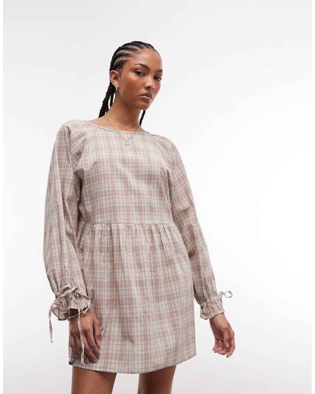 Daisy Street Natural Chuck On Smock Long Sleeve Mini Dress