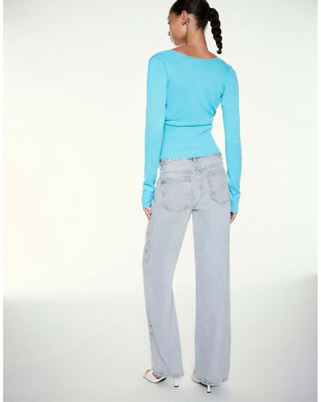 Pull&Bear Blue Studded Baggy Jeans