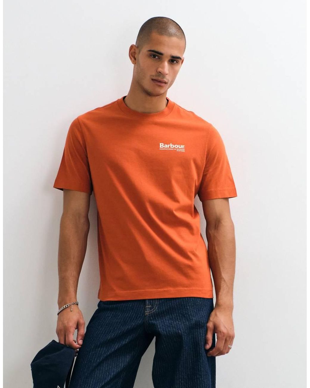 Barbour Orange Birchcliffe Short Sleeve Relaxed Graphic T-Shirt With Back Print for men