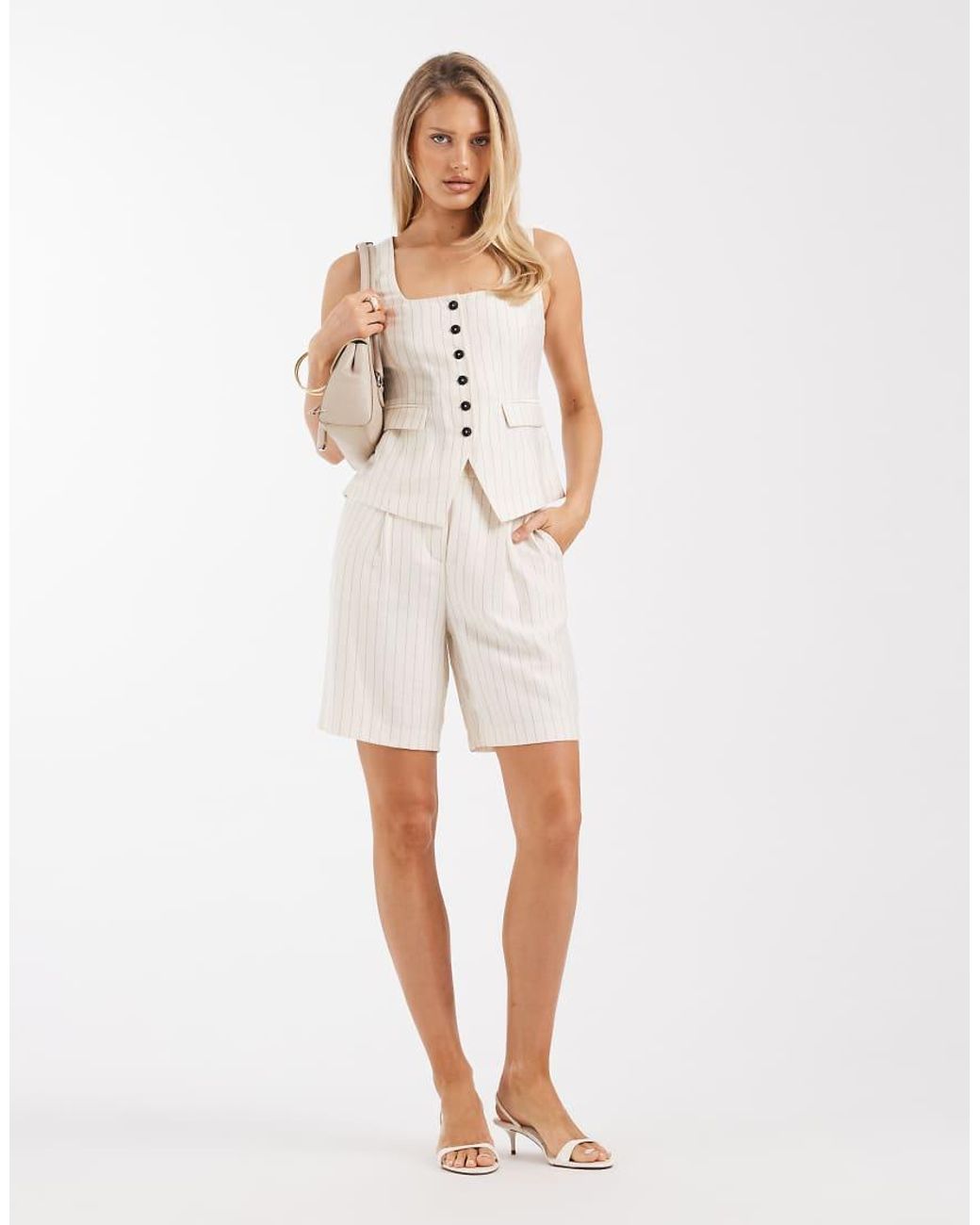 New Look White Stripe Square Neck Waistcoat