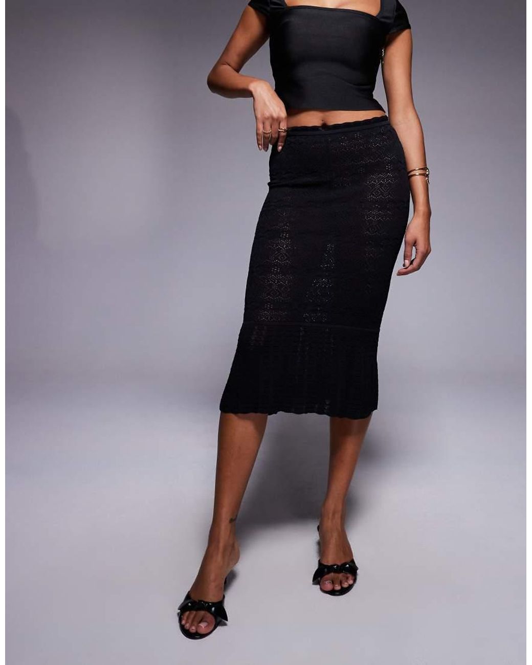 Oh Polly Blue Pointelle Knit Maxi Skirt