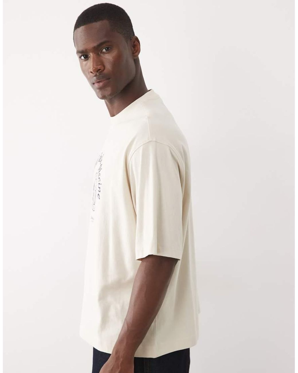 SELECTED Natural Heavyweight T-shirt With Front Print for men