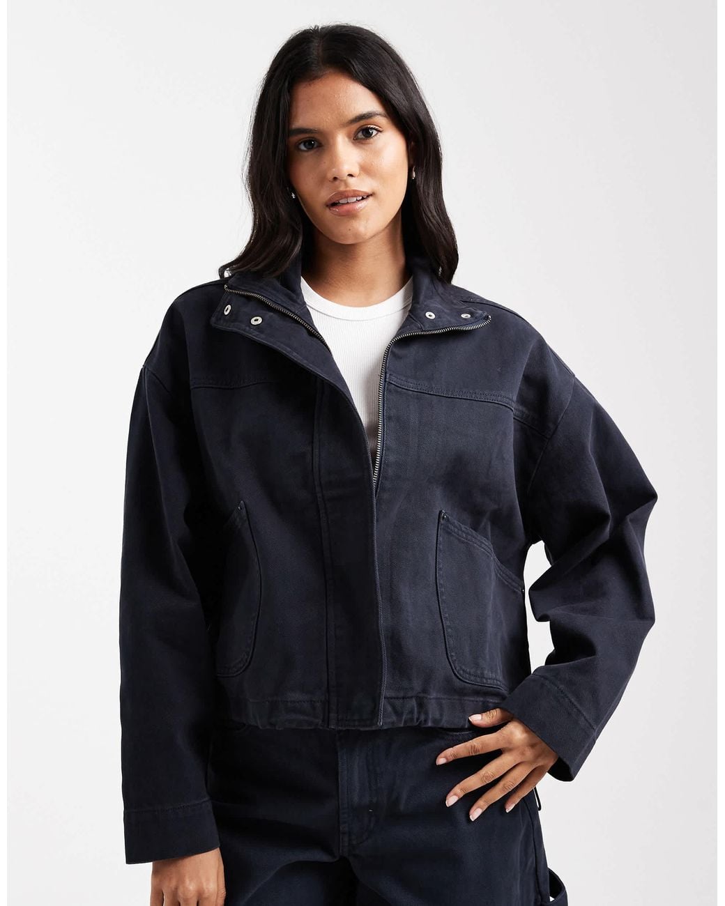 ASOS Blue Denim Funnel Neck Jacket