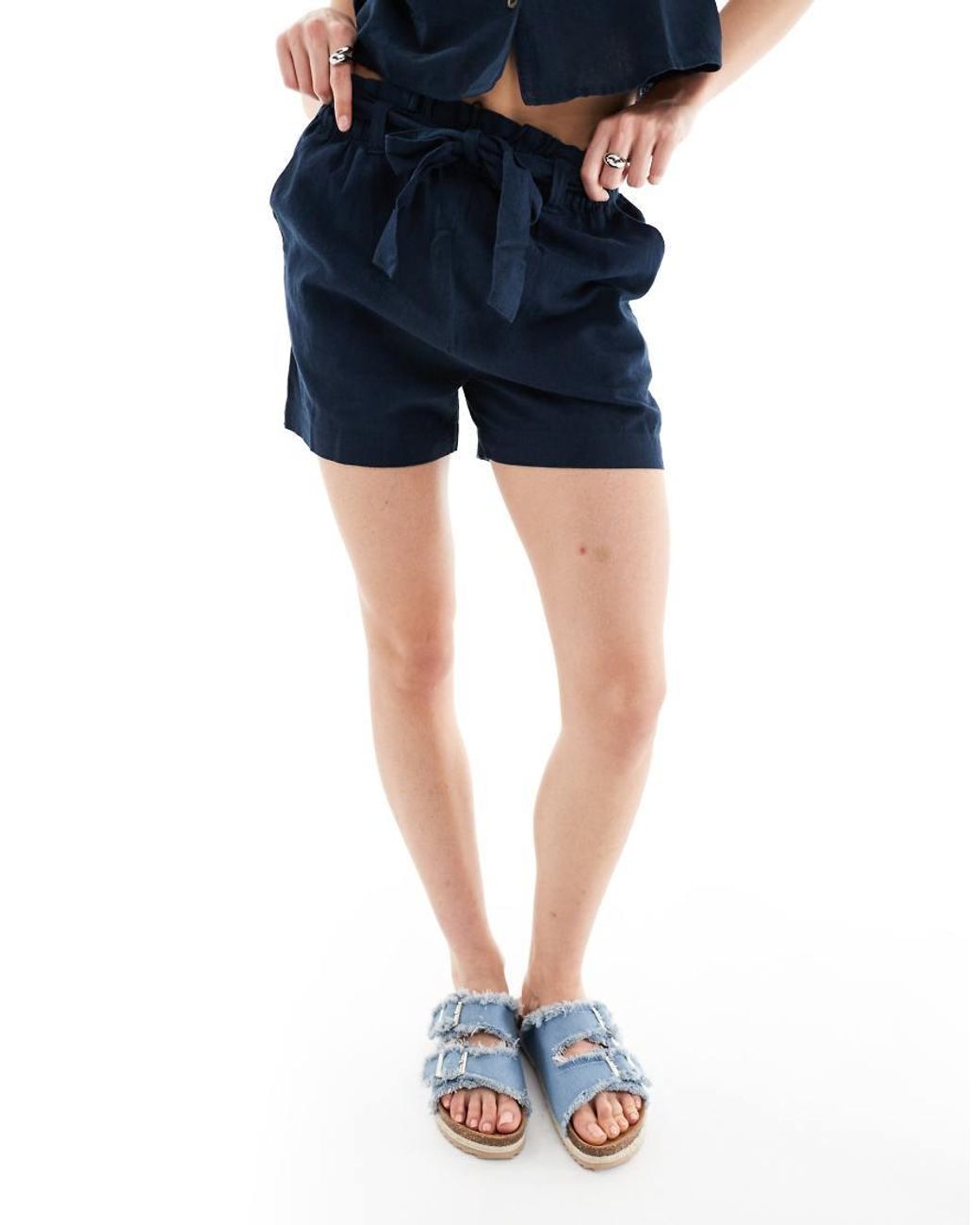 Jdy Blue Tie Detail Linen Mix Short Co-Ord