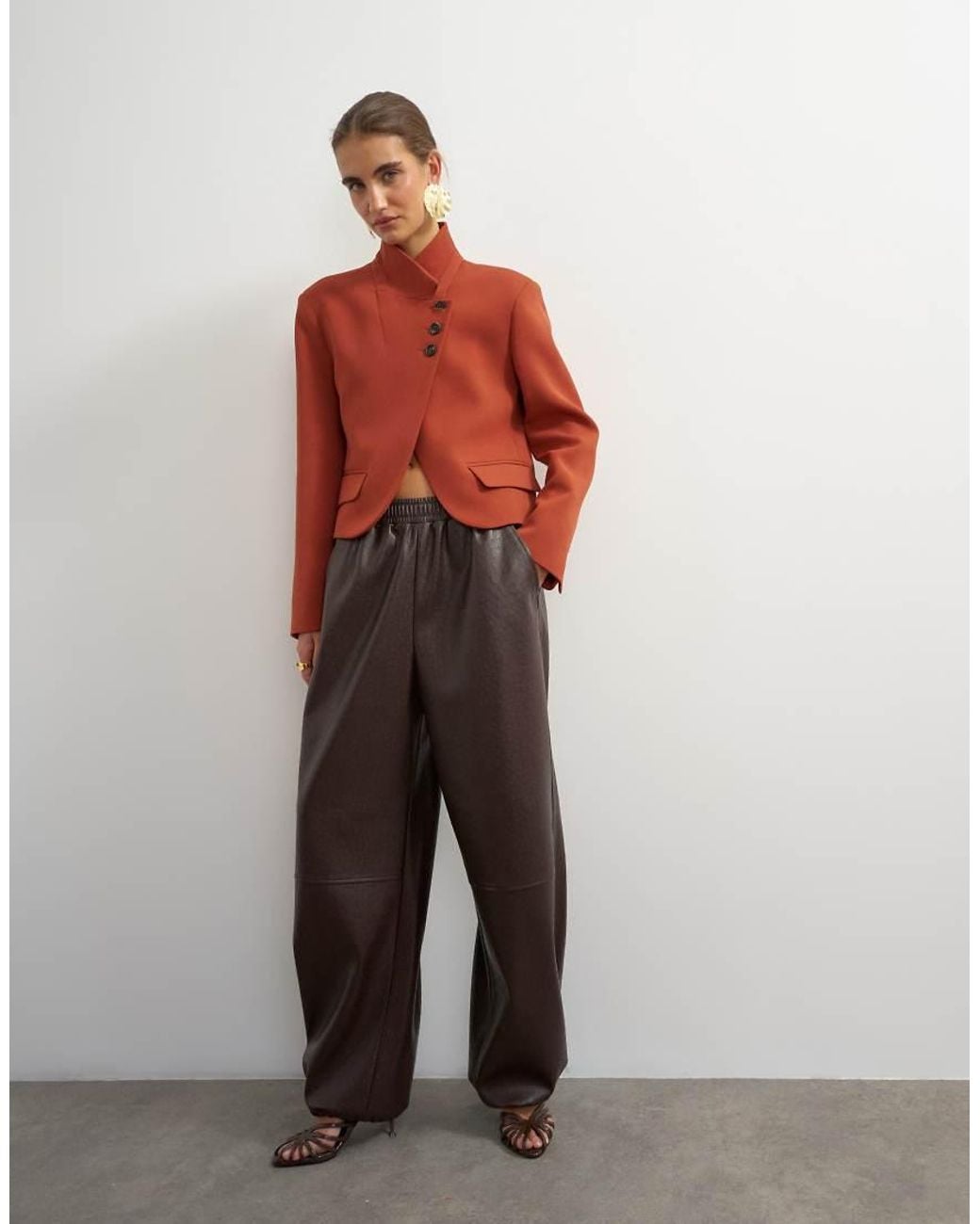 TOPSHOP Red Assymetric Neck Button Detail Blazer