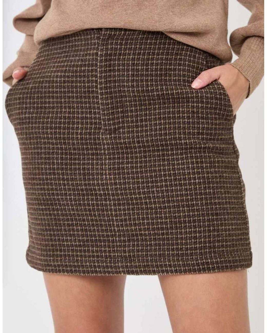 Threadbare Brown Tweed Mini Skirt