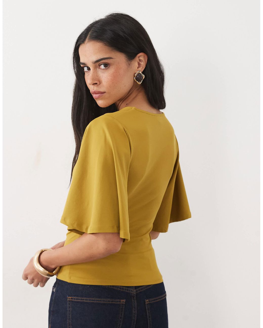 ASOS Green Flutter Sleeve U Wire Top